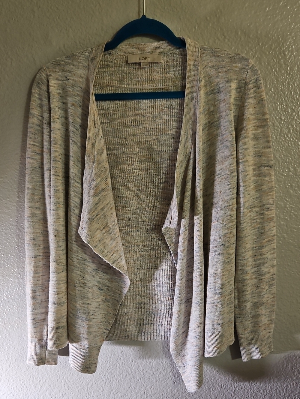 LOFT Heathered Draped Open Front Linen Blend Waterfall Cardigan Size S